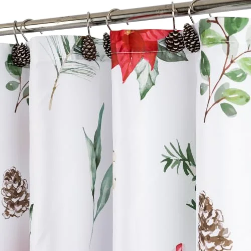 Christmas Shower Curtain, Botanical Red Green, 72×72, photo 4