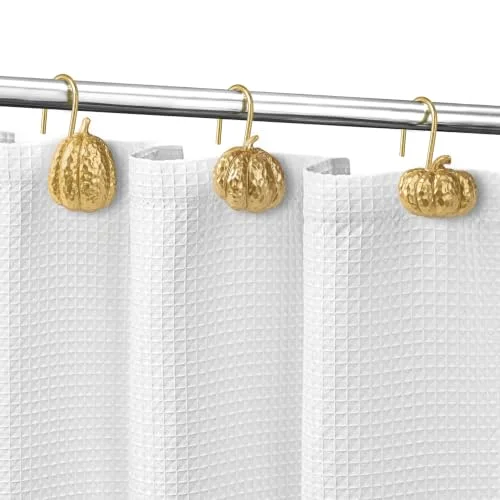 Fall Pumpkin Decorative Shower Curtain Hooks, Golden with Gold Hooks, photo 2