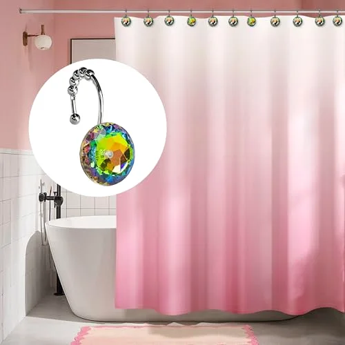 Round Glitter Colorful Crystal Gem Shower Curtain Hooks, photo 5
