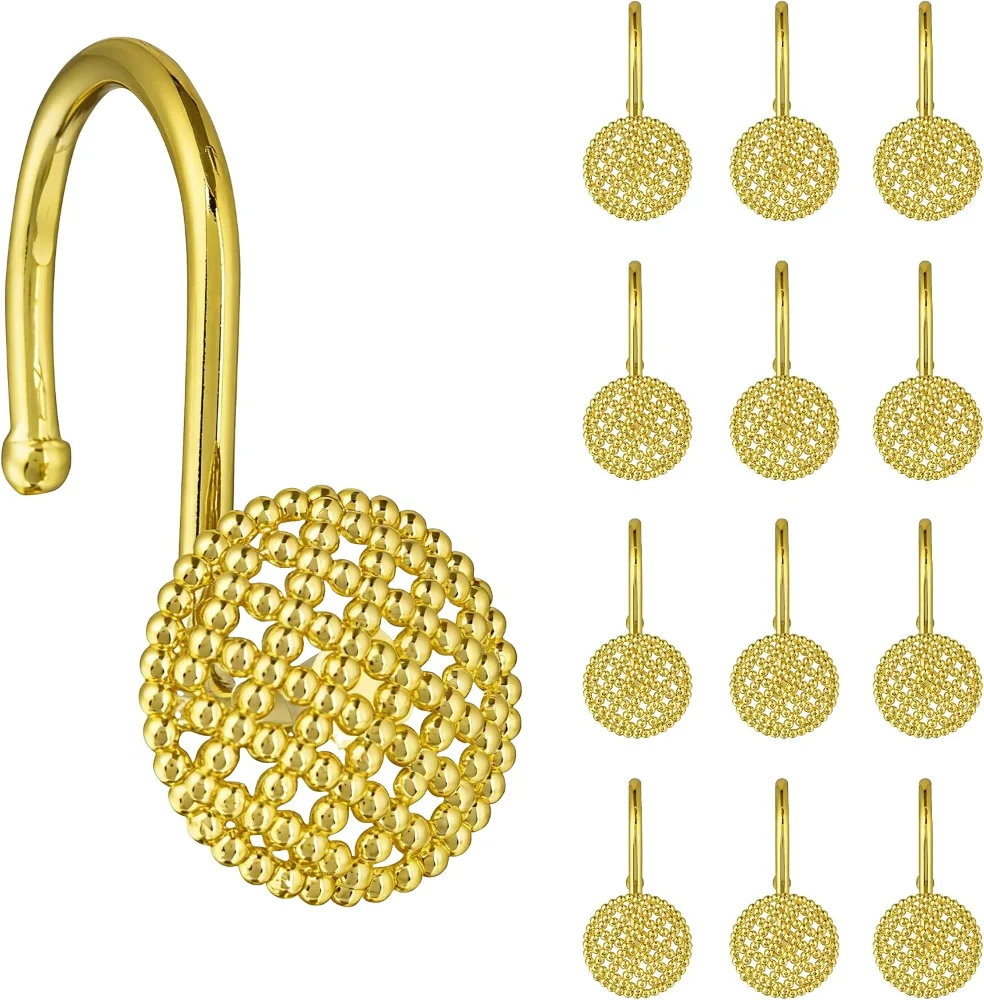 Gold 3D Beaded Mesh Shower Curtain Hooks