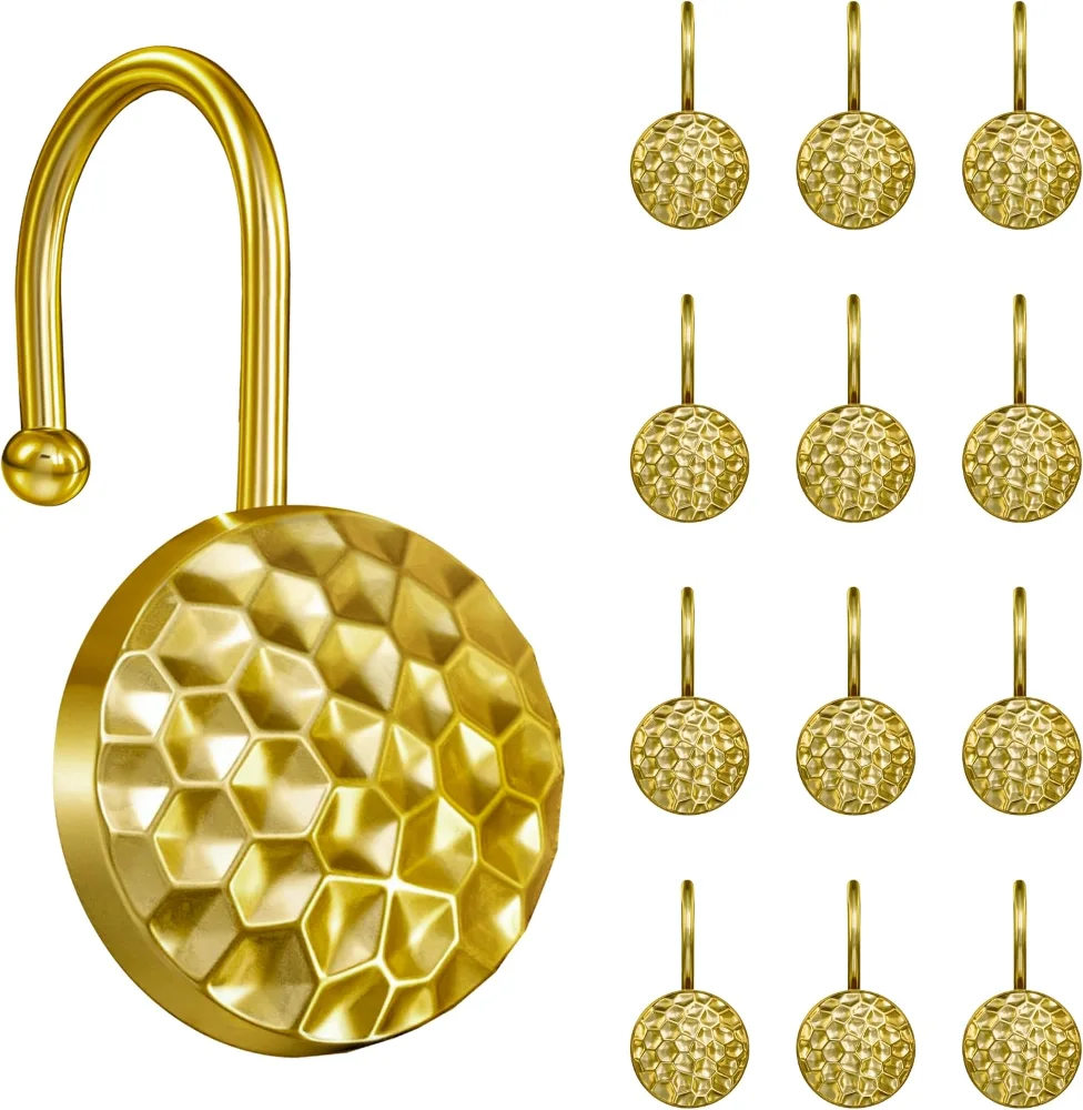 Gold Shower Curtain Hooks, Gold/Irregular Circle, set of 12
