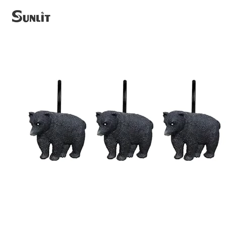 Rustic Decorative Shower Curtain Hooks, Black Bear with Black Hooks, photo 3