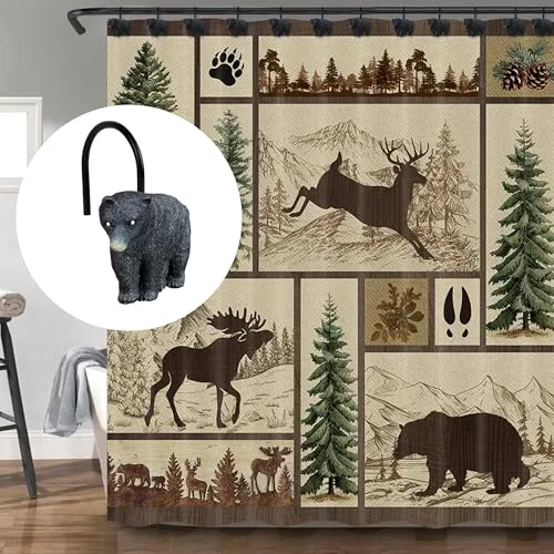 Rustic Decorative Shower Curtain Hooks, Black Bear with Black Hooks, photo 5