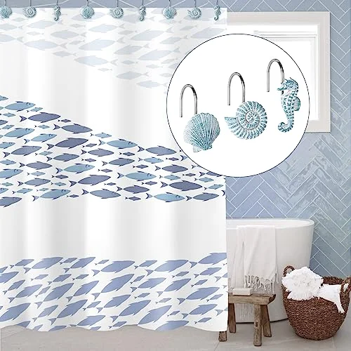 Seashells Decorative Shower Curtain Hooks, Aqua Blue (D8V8), photo 4