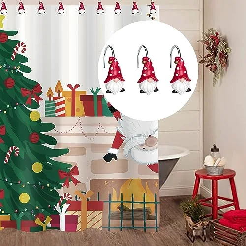 Christmas Shower Curtain Hooks, Red Hat with Dots, set of 12, photo 4