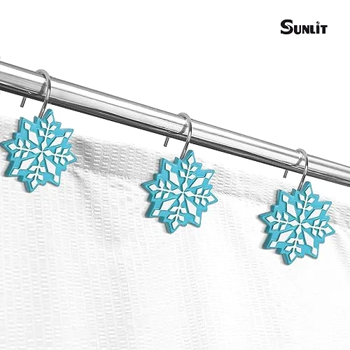 Christmas Shower Curtain Hooks, Blue/White Snowflake, set of 12, photo 5