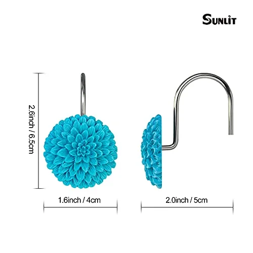 Decorative Floral Shower Curtain Hooks, Turquoise, photo 2
