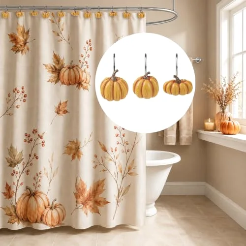 Fall Pumpkin Decorative Shower Curtain Hooks, Orange - 3 Designs, photo 4