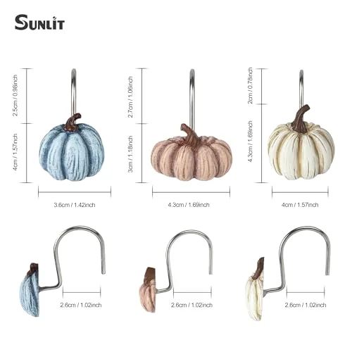 Fall Pumpkin Decorative Shower Curtain Hooks, Blue, photo 2