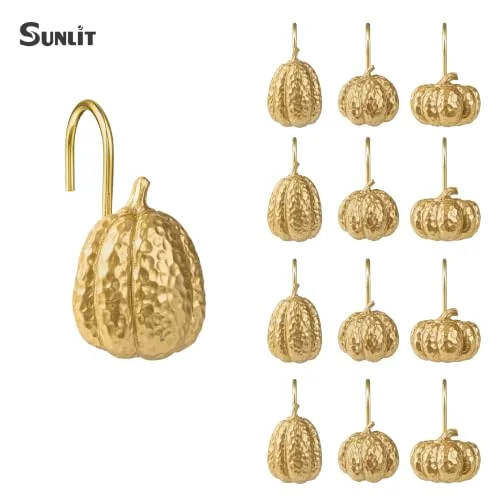 Fall Pumpkin Decorative Shower Curtain Hooks, Golden with Gold Hooks, photo 4