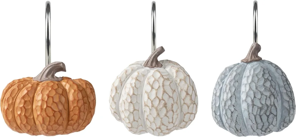 Fall Pumpkin Decorative Shower Curtain Hooks, Orange Blue White