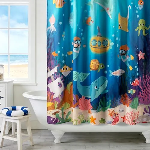 Funny Underwater Adventure Fabric Kids Shower Curtain, photo 5
