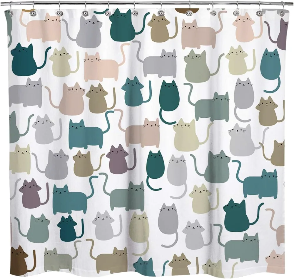 Lovely Multicolor Cartoon Cats Fabric Shower Curtain