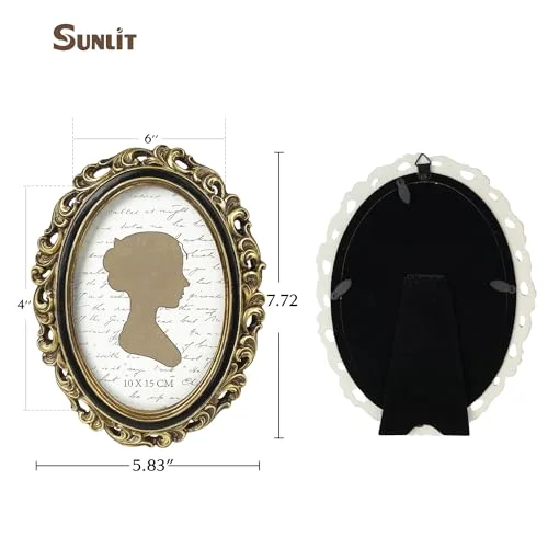 Oval Vintage Picture Frame 4x6, Gold and Black, photo 2