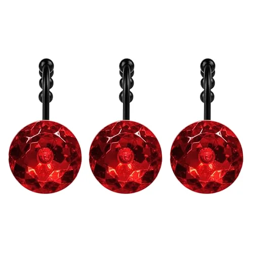 Round Red Crystal Gem Shower Curtain Hooks, photo 2