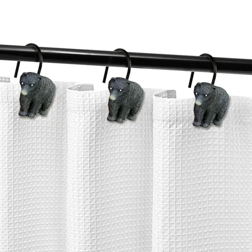 Rustic Decorative Shower Curtain Hooks, Black Bear with Black Hooks, photo 4