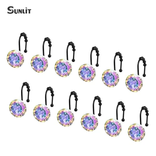 Rustic Decorative Shower Curtain Hooks, Crystal Ab with Black Hooks, photo 4