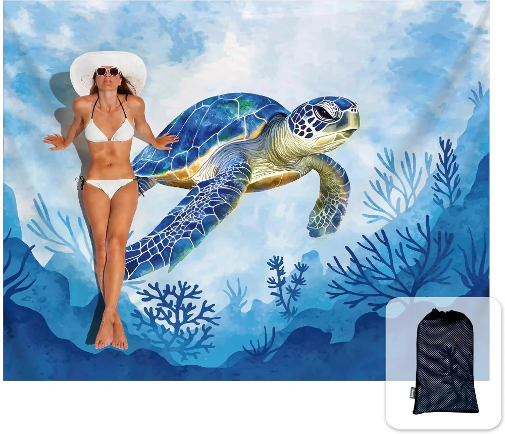 Sand Proof Beach Blanket, Blue Turtle