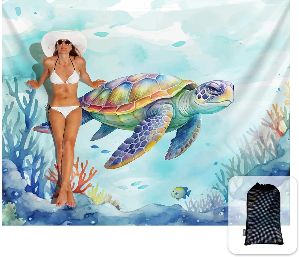 Sand Proof Beach Blanket, Vibrant Turtle
