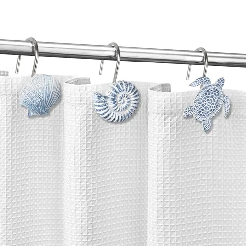 Seashells Decorative Shower Curtain Hooks, Sky Blue (3V5Q), photo 4