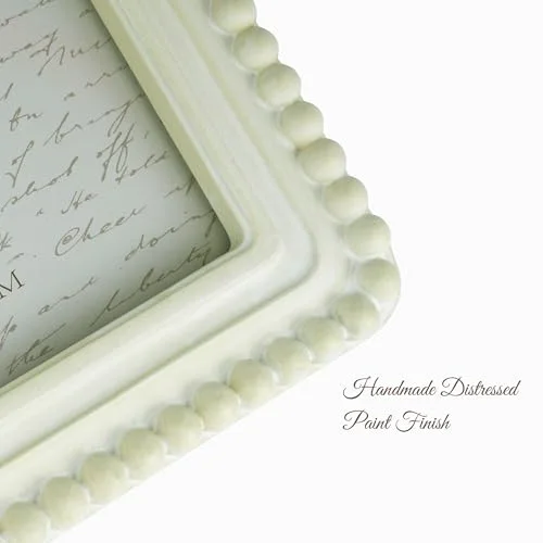 Square Boho Vintage Picture Frame with Beaded Border 4x4, Distressed White, photo 5