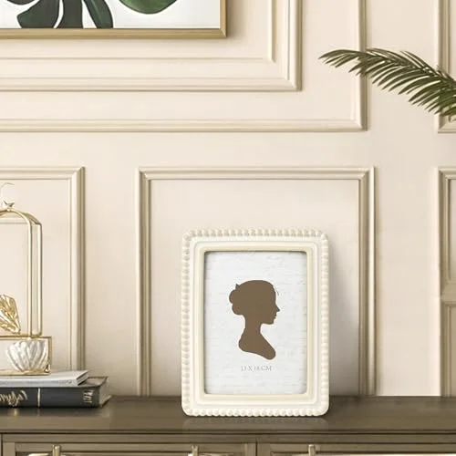 Square Boho Vintage Picture Frame with Beaded Border 5x7, Distressed White, photo 4