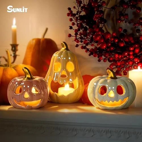 Ceramic Pumpkin with 3 Tea Lights, Colorful Pumpkin, photo 5
