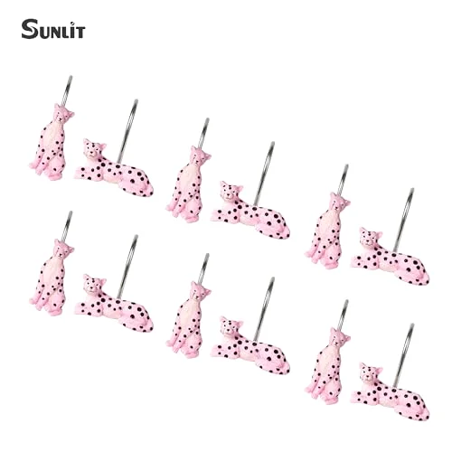 Cheetah Shower Curtain Hooks, Pink, photo 3