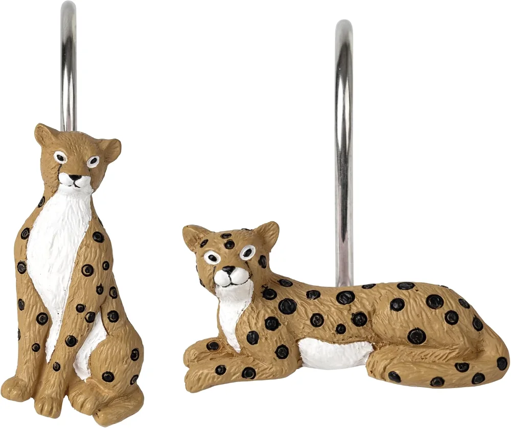 Cheetah Shower Curtain Hooks, Brown