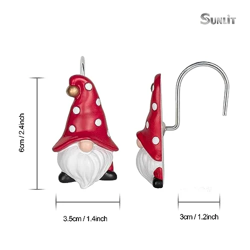 Christmas Shower Curtain Hooks, Red Hat with Dots, set of 12, photo 3