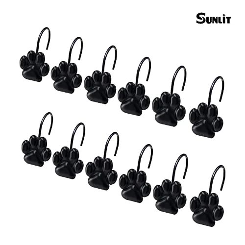 Cute Paw Print Polished Shower Curtain Hooks, Black, photo 3