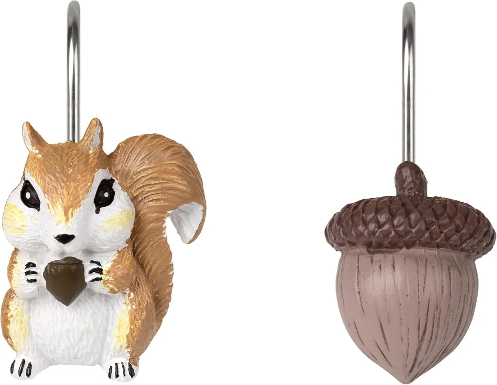 Fall Autumn Decorative Shower Curtain Hooks, Chipmunk and Acorn