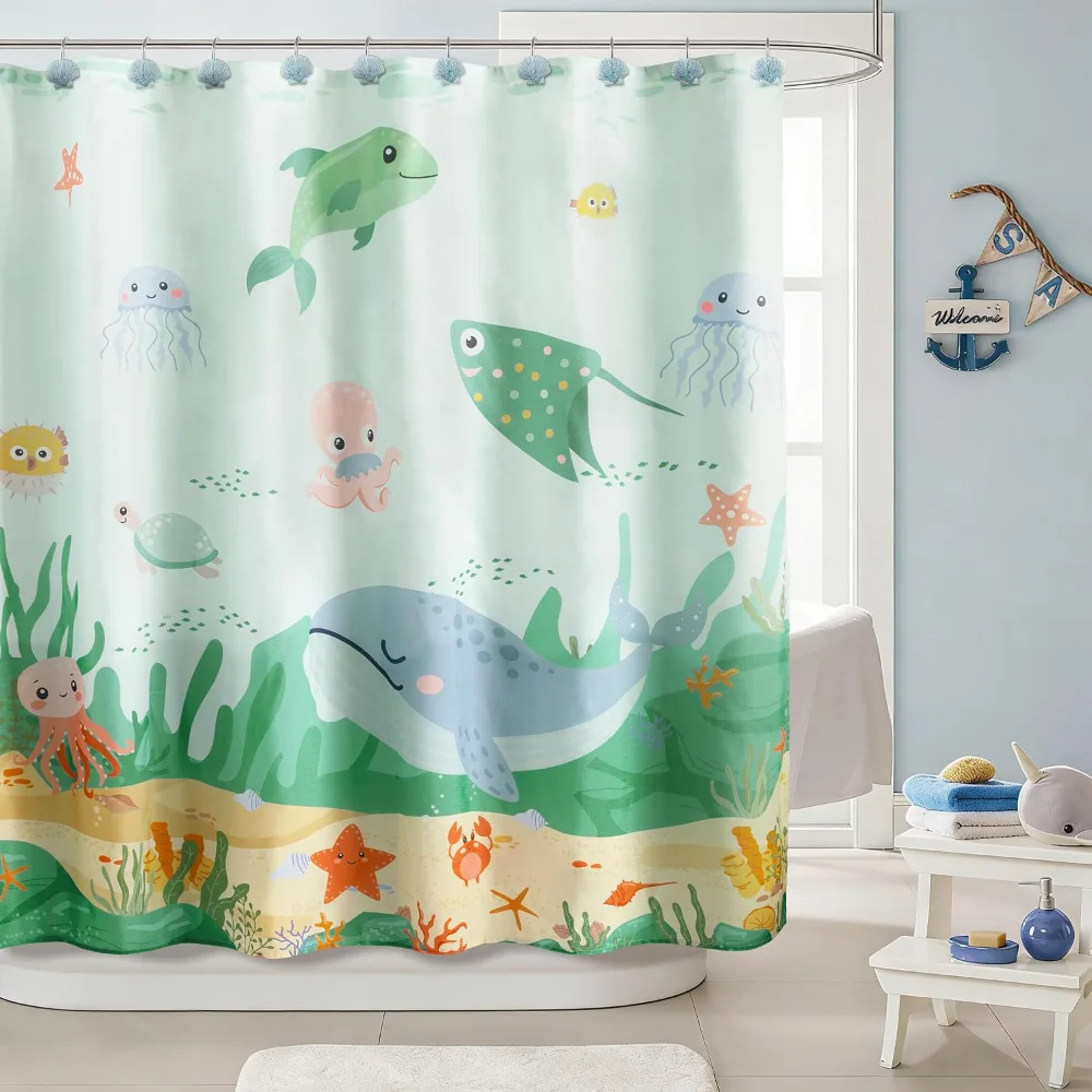 Funny Ocean Fabric Kids Shower Curtain