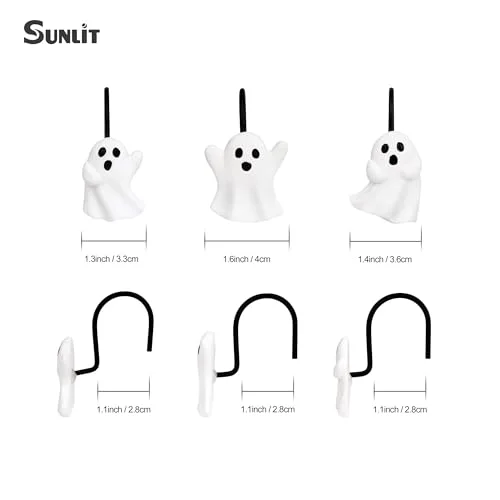 Ghost Shower Curtain Hooks, White Ghost with Black Hooks, photo 2