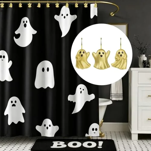 Ghost Shower Curtain Hooks, Golden Ghost with Gold Hooks, photo 4
