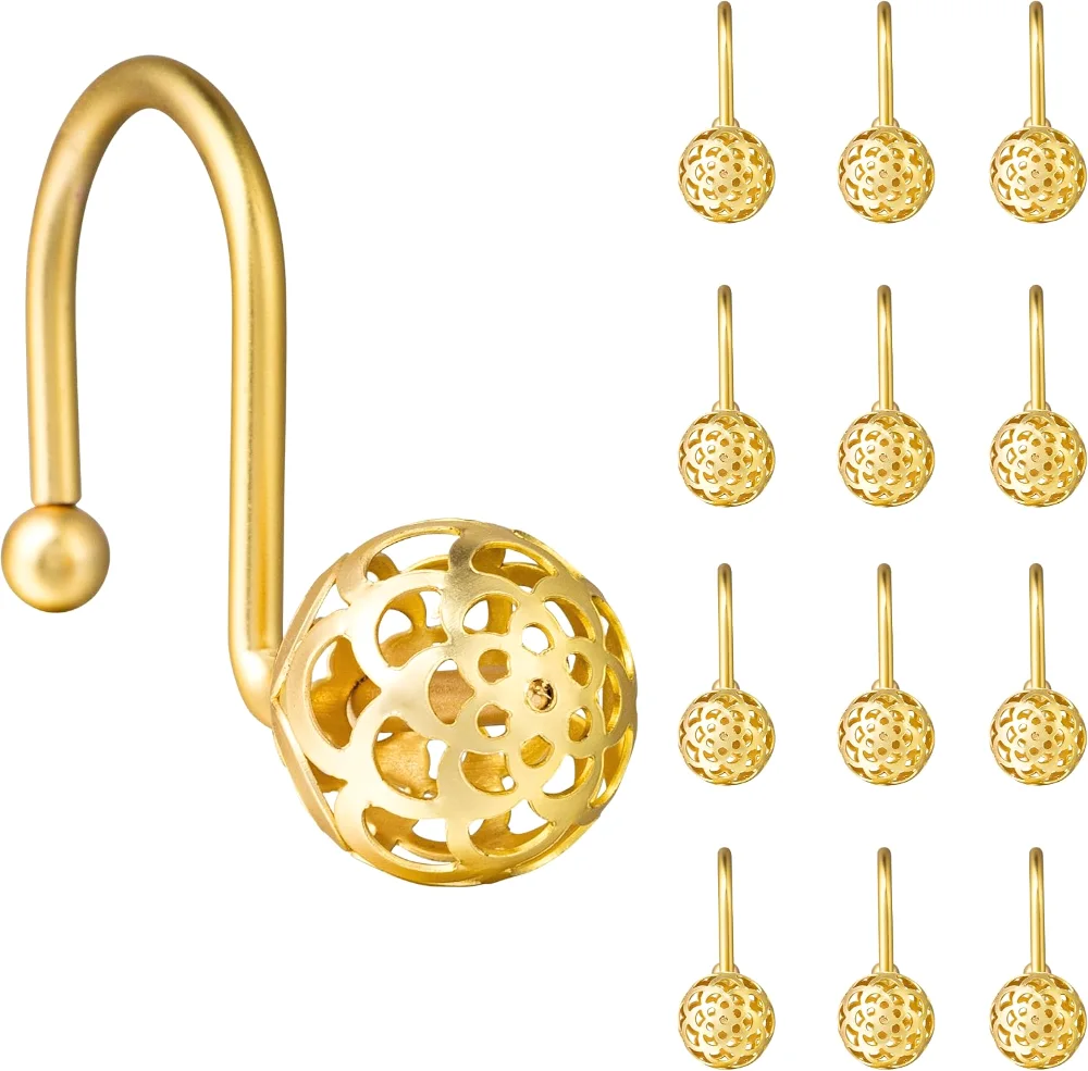 Matte Gold Hollow Ball Shower Curtain Hooks