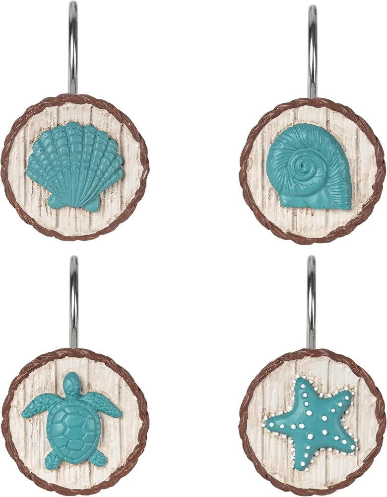 Ocean Decorative Shower Curtain Hooks, Teal Blue