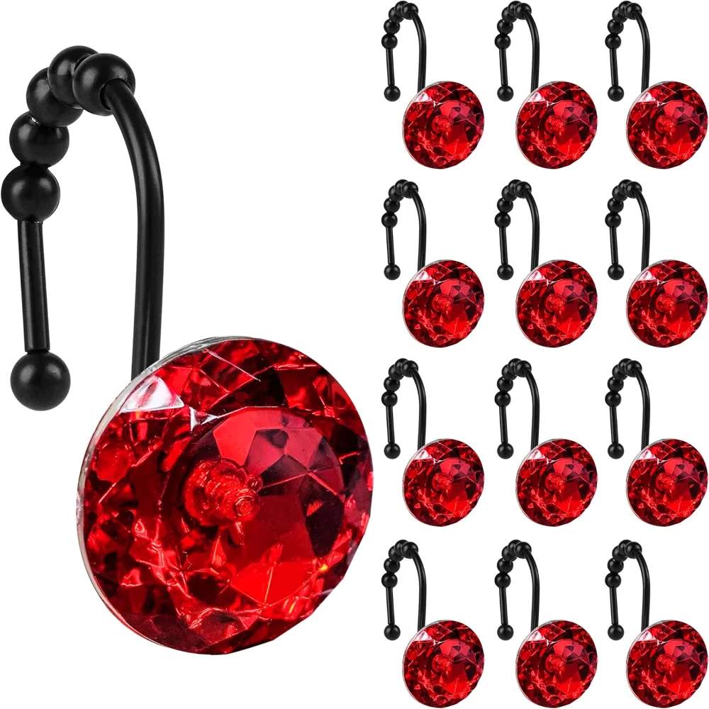 Round Red Crystal Gem Shower Curtain Hooks