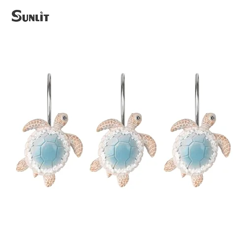 Sea Turtle Shower Curtain Hooks, Blue with Pearl, photo 3