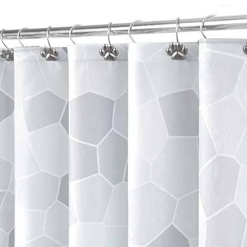 Black Cat Silhouette and Gray Mosaic Fabric Shower Curtain, photo 2