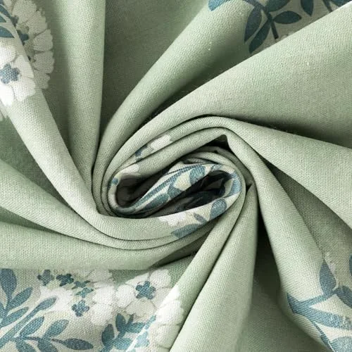 Block Print Polyester-Cotton Fabric Shower Curtain, Sage Green Floral, photo 3