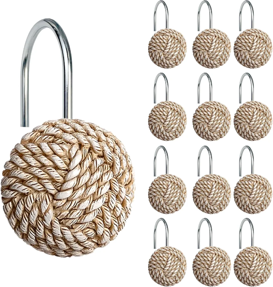 Boho Knots Shower Curtain Hooks, Off White