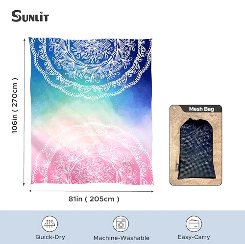Boho Sand Proof Beach Blanket, Blue Pink, 81×106, photo 2