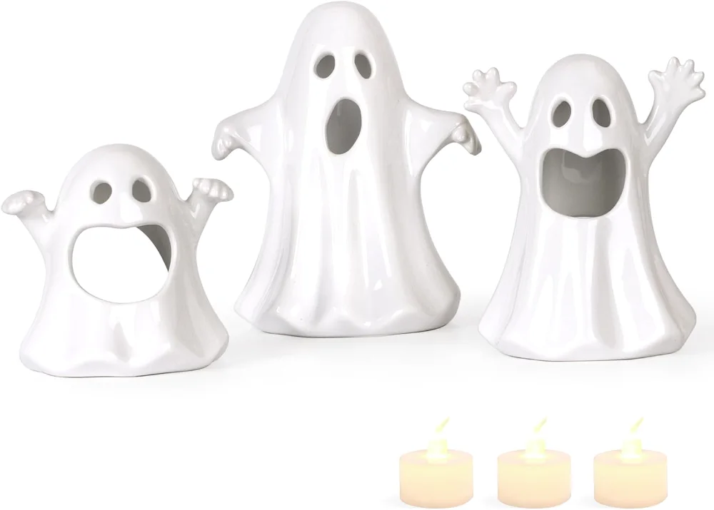 Ceramic Ghost with 3 Tea Lights