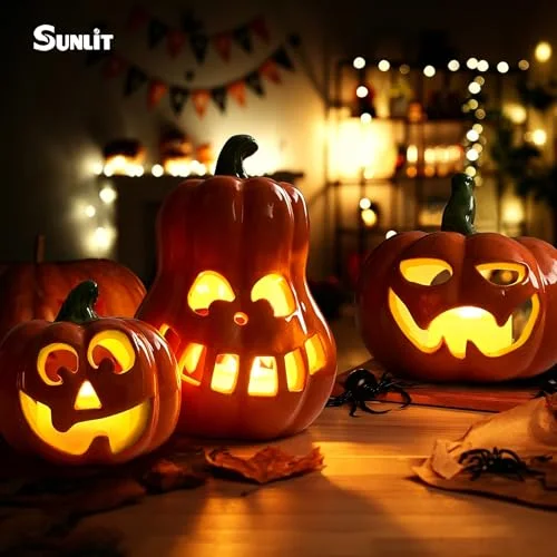 Ceramic Pumpkin with 3 Tea Lights, Orange Pumpkin, photo 2
