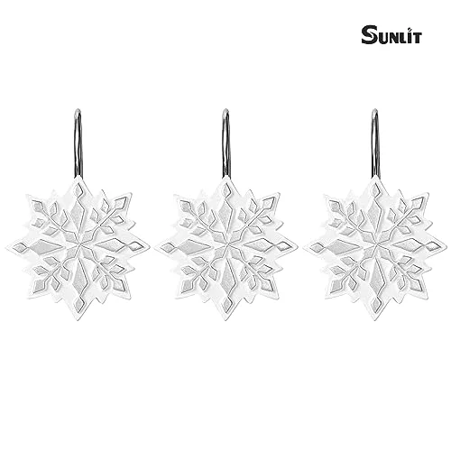 Christmas Shower Curtain Hooks, Silver/White Snowflake, photo 2