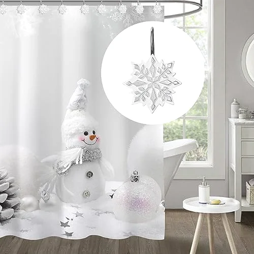 Christmas Shower Curtain Hooks, Silver/White Snowflake, photo 5