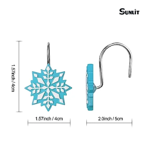 Christmas Shower Curtain Hooks, Blue/White Snowflake, set of 12, photo 3