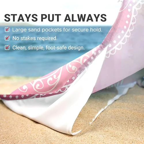 Extra Large Boho Sand Proof Beach Blanket, Center Mandala-blue Pink, 108×120, photo 4