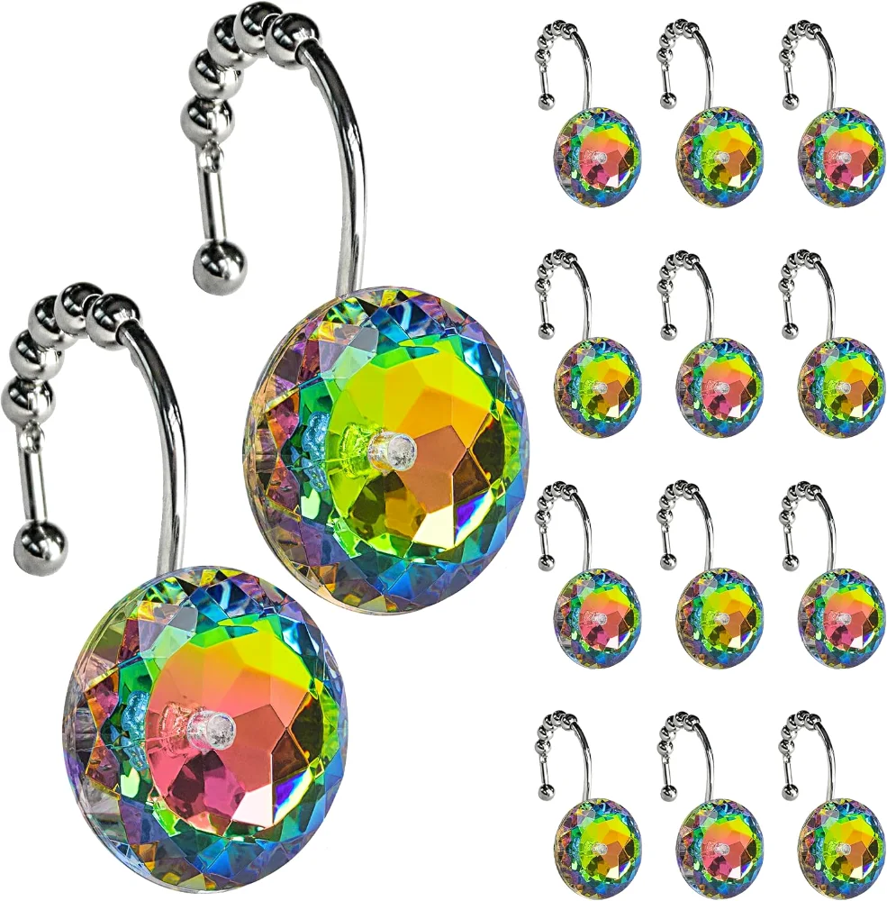 Round Glitter Colorful Crystal Gem Shower Curtain Hooks